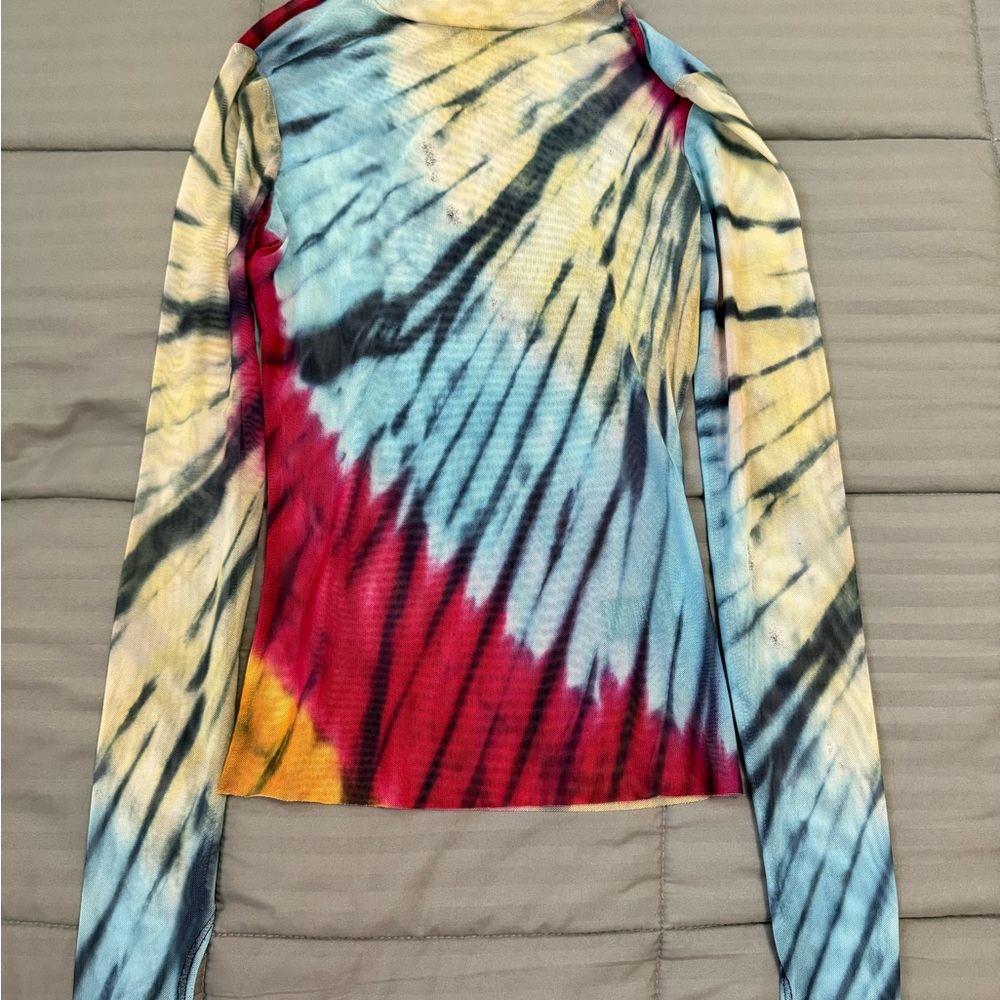 AFRM Colorful Tie-Dye Long Sleeve Sheer Turtle Neck Top XS